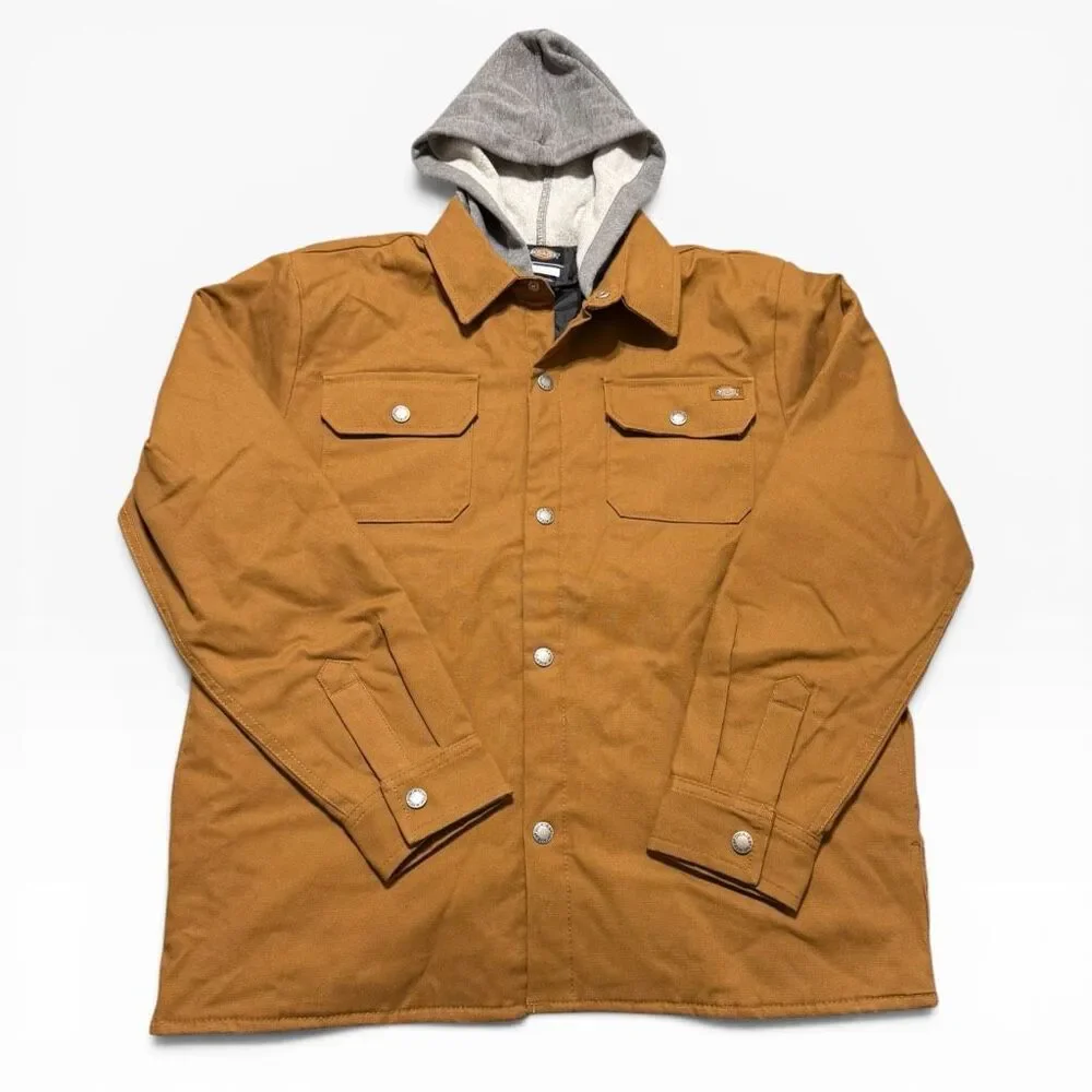 Dickies Quilted Lined Duck Canvas Woven Brown Shirt Jacket Boys size XL 16Y NWT